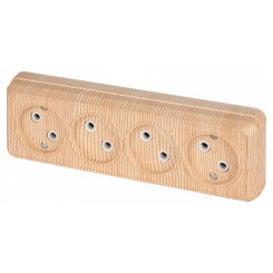 Розетка Intro Quadro 2-207-11 без заземления четырехместная 4х2P, 16А-250В, IP20, ОУ, сосна