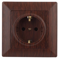 Розетка Intro Solo 4-206-10 с заземлением 2P+E Schuko со шторками, 16А-250В, IP20, СУ, венге