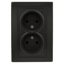 Розетка Intro Plano 1-204-05 без заземления двойная 2х2P, 16А-250В, IP20, СУ, антрацит