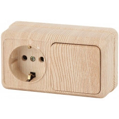 Блок розетка с выключателем Intro Quadro 2-701-11 одноклавишным горизонтальный 10(16)А-250В, IP20, ОУ, сосна Блок розетка с выключателем Intro Quadro 2-701-11 одноклавишным горизонтальный 10(16)А-250В, IP20, ОУ, сосна