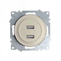 Розетка USB двойная, с подсветкой, цвет бежевый