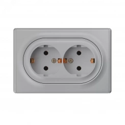 Розетка двойная, в сборе, с заземлением винтовые контакты, цвет серый (серия Florence)
