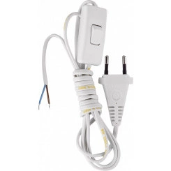 Шнур сетевой с вилкой и проходным выключателем ШВВП 2х0,5 белый 1,7м Шнур сетевой с вилкой и проходным выключателем ШВВП 2х0,5 белый 1,7м