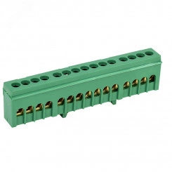 Шина PE «земля» в корпусном зеленом изоляторе на DIN-рейку 6x9 мм 15 групп, REXANT Шина PE «земля» в корпусном зеленом изоляторе на DIN-рейку 6x9 мм 15 групп, REXANT