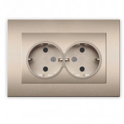 Розетка двухместная серия Афина с/з, с/у, 16А, 220В, шампань (еврослот) Розетка двухместная серия Афина с/з, с/у, 16А, 220В, шампань (еврослот)