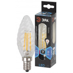Лампа светодиодная филаментная F-LED BTW-7W-840-E14 (филамент, свеча витая, 7Вт, нейтр, E14 (10/100/2800) ЭРА