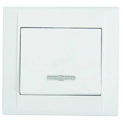 Выключатель одноклавишный, с подсветкой, белый Выключатель одноклавишный, с подсветкой, белый