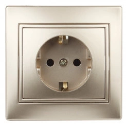 Розетка 2P+E Schuko со шторками, 16А-250В, СУ, Plano, шампань, 1-206-04