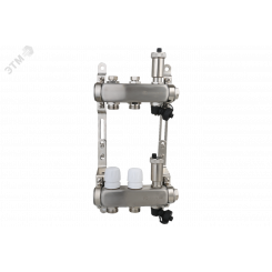 Коллекторная группа с настроечными и регулировочными клапанами, автоматическими воздухоотводчиками дренажными клапанами нержавеющей стали 1' 2 х 3/4'