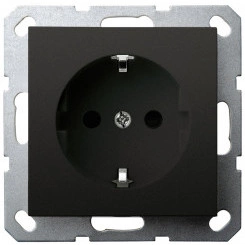 Розетка Schuko с защитными шторками 16A 250V~ 2P+T, цвет черный матовый (soft touch) Розетка Schuko с защитными шторками 16A 250V~ 2P+T, цвет черный матовый (soft touch)