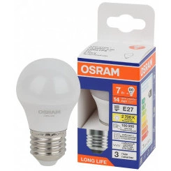 Лампа светодиодная LED 7Вт Е27 2700К 600Лм шар 220В (замена 60Вт) OSRAM Лампа светодиодная LED 7Вт Е27 2700К 600Лм шар 220В (замена 60Вт) OSRAM
