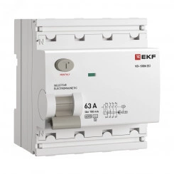 Выключатель дифференциального тока ВД-100N (S) 4P 63А 100мА тип AC эл-мех 6кА PROXIMA EKF Выключатель дифференциального тока ВД-100N (S) 4P 63А 100мА тип AC эл-мех 6кА PROXIMA EKF