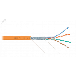 Кабель F/UTP 4 пары, Кат.5e (Класс D), тест по ISO/IEC, 100МГц, одножильный, BC (чистая медь), 24AWG (0,51мм), полимерный материал нг(А)-HF, внутренний, оранжевый, 305м