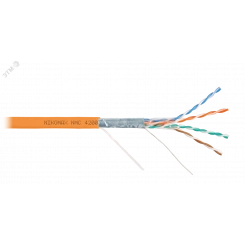 Кабель F/UTP 4 пары, Кат.5e (Класс D), тест по ISO/IEC, 100МГц, одножильный, BC (чистая медь), 24AWG (0,51мм), полимерный материал нг(А)-HF, внутренний, оранжевый, 305м Кабель F/UTP 4 пары, Кат.5e (Класс D), тест по ISO/IEC, 100МГц, одножильный, BC (чистая медь), 24AWG (0,51мм), полимерный материал нг(А)-HF, внутренний, оранжевый, 305м