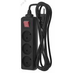 Удлинитель сетевой  10-33S, 3м, 3 розетки, 10А, с выкл., Черный