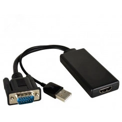 Переходник активный VGA M на HDMI F, 1080p, питание USB, черный