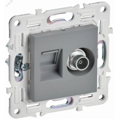 SKANDY Розетка двойная TV+RJ45 кат.5E SK-A14Gr серый IEK SKANDY Розетка двойная TV+RJ45 кат.5E SK-A14Gr серый IEK