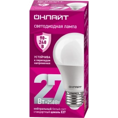 Лампа светодиодная 27вт OLL-A60-27-230-4K-E27 PRO 90-240В ОНЛАЙТ Лампа светодиодная 27вт OLL-A60-27-230-4K-E27 PRO 90-240В ОНЛАЙТ