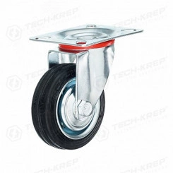 Колесо промышл. поворот. стал.ободс  резин шиной и роликоподшип., площадка, D125, б/т  - накл. Tech