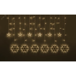 Гирлянда новогодняя светодиодная NGF-D032-01 бахрома звезды и снежинки WW 2.5х1 м IP20 Гирлянда новогодняя светодиодная NGF-D032-01 бахрома звезды и снежинки WW 2.5х1 м IP20