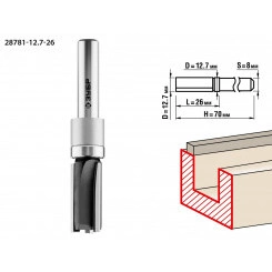 Фреза пазовая прямая с верхним подшипником 12.7x26мм, хвостовик 8мм Фреза пазовая прямая с верхним подшипником 12.7x26мм, хвостовик 8мм