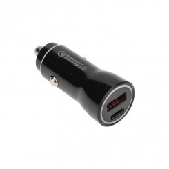 Автозарядка в прикуриватель АЗУ USB-A (QC 3.0)+USB-C (PD) 38Вт черная Автозарядка в прикуриватель АЗУ USB-A (QC 3.0)+USB-C (PD) 38Вт черная