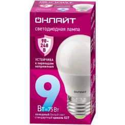 Лампа светодиодная 9вт OLL-G45-9-230-6.5K-E27-FR PRO 90-240В ОНЛАЙТ