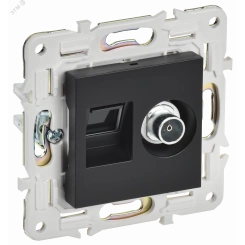 SKANDY Розетка двойная TV+RJ45 кат.6E SK-A15Bl черный IEK SKANDY Розетка двойная TV+RJ45 кат.6E SK-A15Bl черный IEK