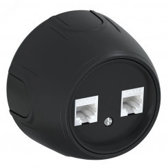 Розетка двойная компьютерная RJ45 кат.5e Rotondo, цвет черный Розетка двойная компьютерная RJ45 кат.5e Rotondo, цвет черный