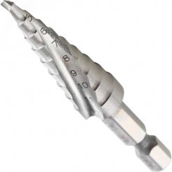 Сверло ступенчатое HSS с спиральным желобком, 4-12x65, 1/4'' Сверло ступенчатое HSS с спиральным желобком, 4-12x65, 1/4''