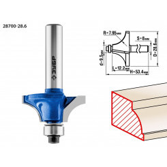 Кромочная калевочная фреза Профессионал №1, 28.6x12.2 мм, радиус 8 мм