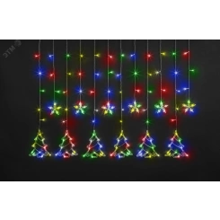 Гирлянда новогодняя светодиодная NGF-D033-04 бахрома звезды и елочки RGBY 2.5х1 м IP20 Гирлянда новогодняя светодиодная NGF-D033-04 бахрома звезды и елочки RGBY 2.5х1 м IP20