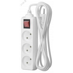 Удлинитель сетевой  10-33S, 3м, 3 розетки, 10А, с выкл., Белый