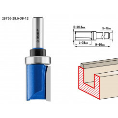 Фреза пазовая прямая с верхним подшипником 28,6x38мм, хвостовик 12мм