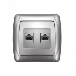 Маргарита розетка двухпортовая компьютерная RJ45, серебро (еврослот) Маргарита розетка двухпортовая компьютерная RJ45, серебро (еврослот)
