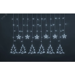 Гирлянда новогодняя светодиодная NGF-D033-02 бахрома звезды и елочки CW 2.5х1 м IP20 Гирлянда новогодняя светодиодная NGF-D033-02 бахрома звезды и елочки CW 2.5х1 м IP20
