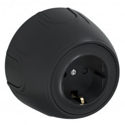 Розетка с заземлением Rotondo, защитные шторки, винтовые контакты, цвет черный Розетка с заземлением Rotondo, защитные шторки, винтовые контакты, цвет черный