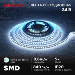 Лента светодиодная 24В SMD2835 9,6Вт/м 120LED/м 6500K 10мм 5м IP20