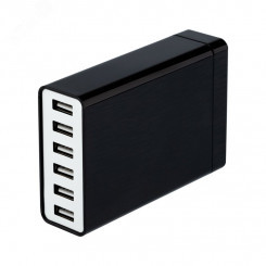 Устройство сетевое зарядное 6хUSB, 1000mA, черное,