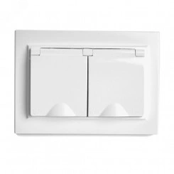 Розетка двухместная с/з с крышкой, 250В, 16А серия Эрна, белый Stekker