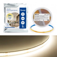 Лента светодиодная LEDх512/м COB 5м 12w/m 24в 3000К Лента светодиодная LEDх512/м COB 5м 12w/m 24в 3000К
