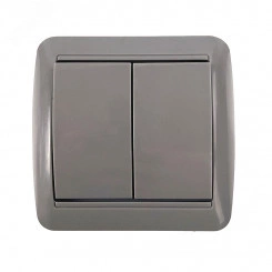 Клио выключатель двухклавишный, IP44, о/у, 10А, 220В, серый (еврослот) Клио выключатель двухклавишный, IP44, о/у, 10А, 220В, серый (еврослот)