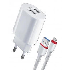 Зарядное устройство сетевое UPC-22, 2xUSB, 5V/2.1А, кабель micro-USB