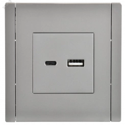 FORTE&PIANO Розетка USB A+C 3,1А FP550 сталь IEK