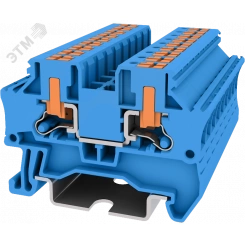 Клемма TP 1-1 проходная с боковой вводом провода .Push-in, сечение 4 мм. кв., синяя