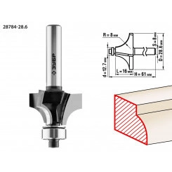 Фреза кромочная калевочная №1 28,6x16мм, радиус 8мм