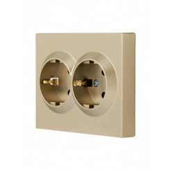 VESNA Розетка двойная с защитой от детей ПБТ золото VESNA Розетка двойная с защитой от детей ПБТ золото