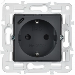 SKANDY Розетка с заземлением с защитными шторками 16А с USB C 18Вт SK-R17G графит IEK SKANDY Розетка с заземлением с защитными шторками 16А с USB C 18Вт SK-R17G графит IEK
