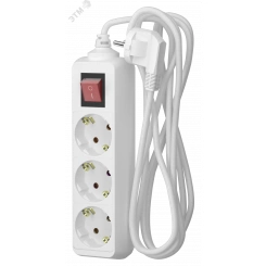 Удлинитель сетевой  16-53ЕS, 5м, 3 розетки, 16А, с выкл., с заземл., Белый