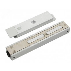 Замок электромагнитный взрывозащищенный ALM-FM-M21-H-12-K, усилие удержания якоря 180 кгс, с постоянно присоединенным кабелем длиной 2 метра, с устройством ввода для открытой прокладки небронированного кабеля